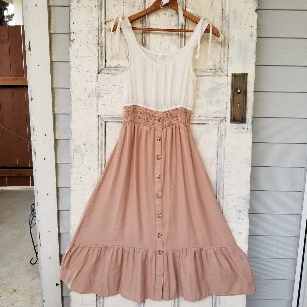 Pink&White Flowy Dress W/ Bows&Buttons- Blu Pepper (S)🩷